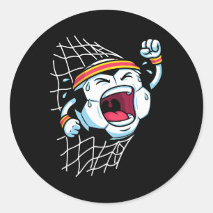Sticker Rond Dessin animé drôle de football Ll brisant le filet