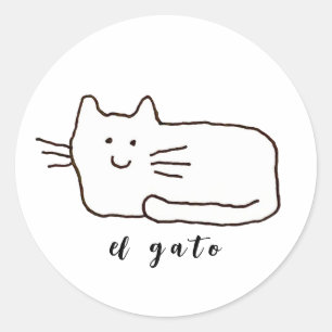 Sticker Rond Dessin animé El Gato Chat Gribouillage Ligne
