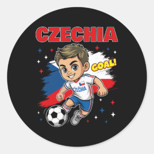 Sticker Rond Dessin Animé Enfant Tchèque Drapeau République Tch