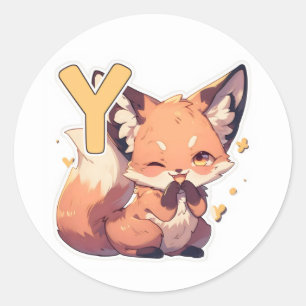 Sticker Rond Dessin animé lettre Y Renard mignon