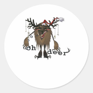 Sticker Rond Dessin animé Oh cerf Funny Renne Cadeau de vacance