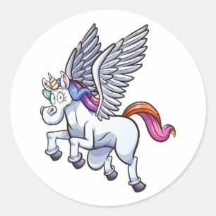 Sticker Rond dessin animé pegasus unicorn
