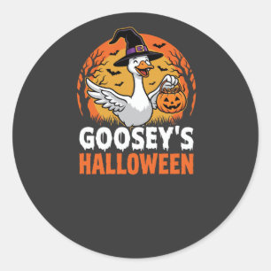 Sticker Rond Dessin animé rétro d'oie sorcière d'Halloween de G