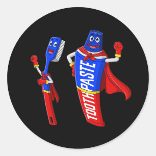 Sticker Rond dessin animé super héros brosse à dents et dentifr