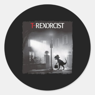 Sticker Rond Dessin animé T-rex Horreur Parodie Dinosaure Hallo