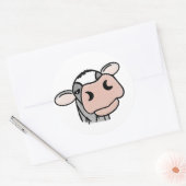 Sticker Rond dessin animé vache noir blanc rose baiser gris ani (Enveloppe)