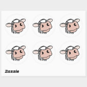 Sticker Rond dessin animé vache noir blanc rose baiser gris ani (Feuille)