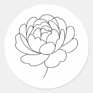 Sticker Rond Dessin au trait de pivoine minimaliste en fleurs