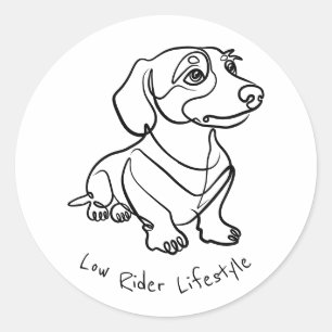 Sticker Rond Dessin au trait de teckel - Style de vie Low Rider