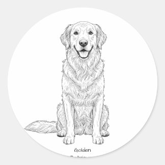 Sticker Rond Dessin au trait minimaliste de Golden Retriever do