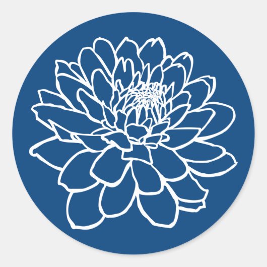 Sticker Rond Dessin Chrysanthemum - Blanc sur Indigo Style Bleu (Devant)