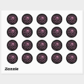 Sticker Rond Dessin Chrysanthemum - rose sur noir (Feuille)