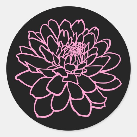 Sticker Rond Dessin Chrysanthemum - rose sur noir (Devant)