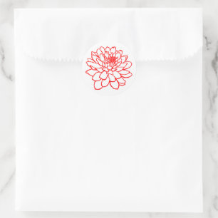 Sticker Rond Dessin Chrysanthemum - Rouge sur blanc