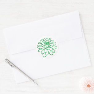 Sticker Rond Dessin Chrysanthemum - Vert d'herbe sur blanc