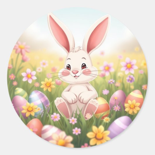 Sticker Rond Dessin d'aquarelle doux lapin de Pâques (Devant)