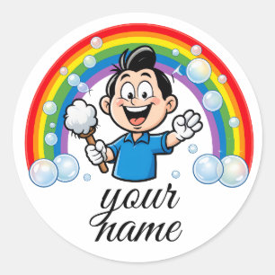 Sticker Rond Dessin d'art de mascotte de nettoyage mignon arc-e