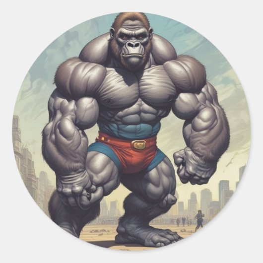 Sticker Rond Dessin d'art pop de Gorilla Bodybuilder (Devant)