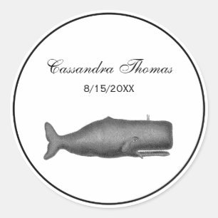 Sticker Rond Dessin de baleine du XIXe siècle de style vintage 