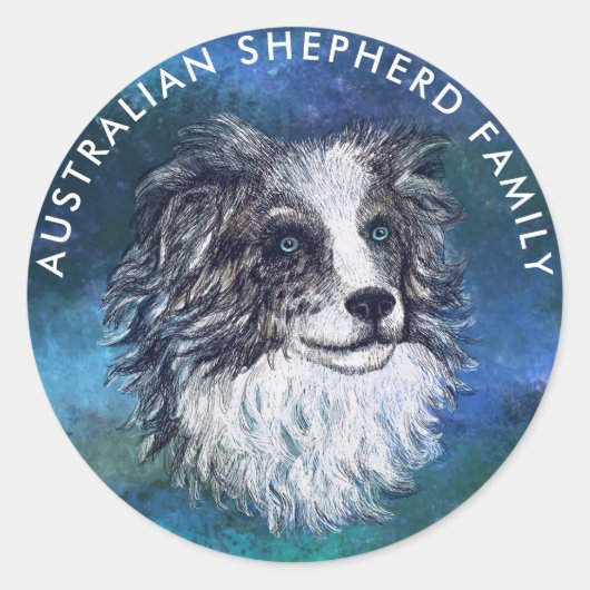 Sticker Rond Dessin de berger australien (Devant)