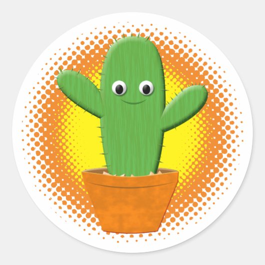 Sticker Rond Dessin de cactus de dessin de carton mignon (Devant)