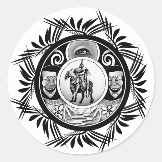 Sticker Rond Dessin de cavalier (Devant)
