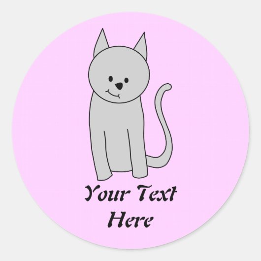 Sticker Rond Dessin de chat gris. (Devant)