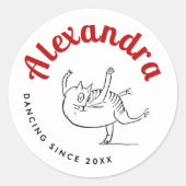 Sticker Rond Dessin de chat mignon rouge et blanc Edward Lear (Devant)