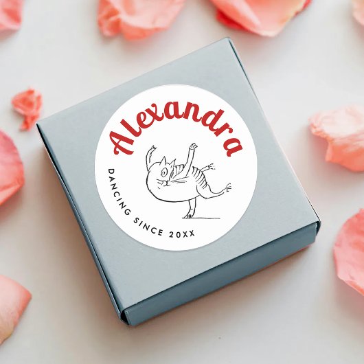 Sticker Rond Dessin de chat mignon rouge et blanc Edward Lear