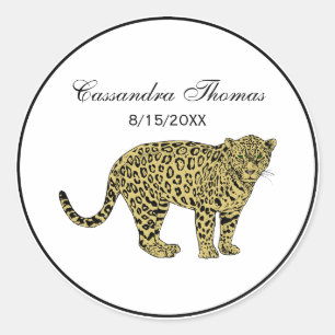 Sticker Rond Dessin de chat tacheté vintage léopard guépard