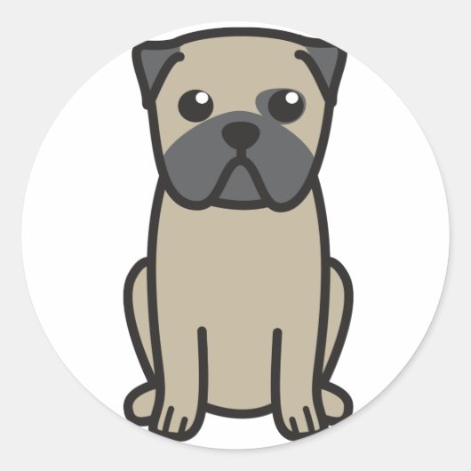 Sticker Rond Dessin de chien carlin (Devant)