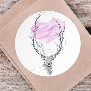 Sticker Rond Dessin de coeur géométrique rose et cerf Art anima