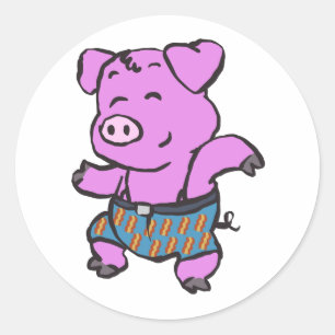 Sticker Rond Dessin de Danser du Cochon drôle choisir la coul