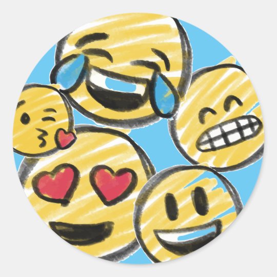 Sticker Rond Dessin De Doodle Emoji Entre Ado Et Anniversaire Zazzle Be