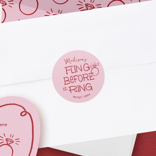 Sticker Rond Dessin de Doodle Rouge et Rose Tourner devant l'an