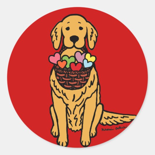 Sticker Rond Dessin de Golden Retriever (Devant)