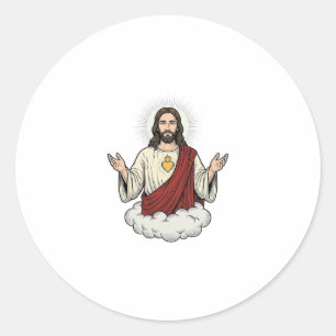 Sticker Rond Dessin de gravure vintage dévotionnel du Sacré-Cœu
