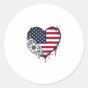 Sticker Rond Dessin de gravure vintage floral à coeur patriotiq