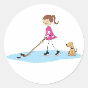 Sticker Rond Dessin de hockey féminin rose