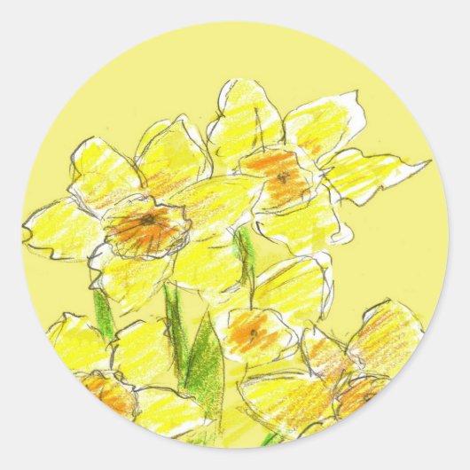 Sticker Rond Dessin de jonquille jaune Aquarelle Fleurs de prin (Devant)