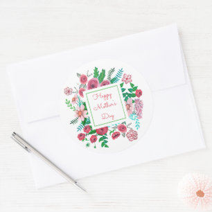Sticker Rond Dessin de jour pour les mères de famille rose flor