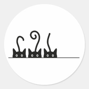 Sticker Rond Dessin de la ligne droite. Trois chatons. Journée 