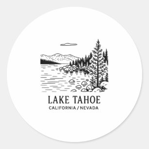 Sticker Rond Dessin de la ligne du lac Tahoe Californie Nevada