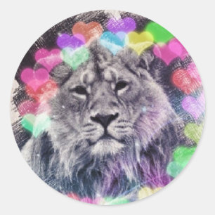 Sticker Rond Dessin de Lion Heart Bokeh Art numérique