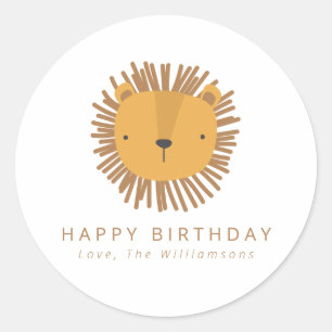 Sticker Rond Dessin de lion mignon personnalisé cadeau d'annive
