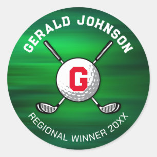 Sticker Rond Dessin de monogramme de golf élégant minimaliste