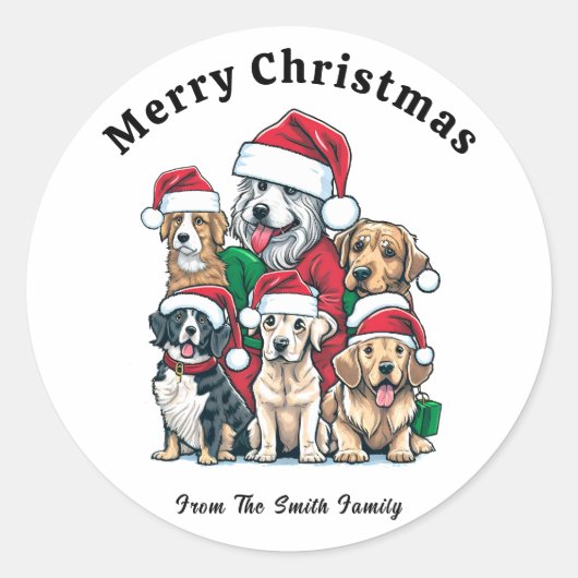 Sticker Rond Dessin de Noël du chien mignon (Devant)