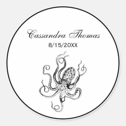 Sticker Rond Dessin de pieuvre vintage stylisé #1 (Devant)