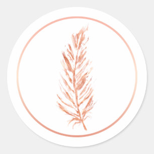 Sticker Rond Dessin de plume de couleur rose or faux