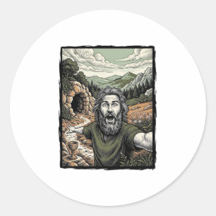Sticker Rond Dessin de portrait barbu surpris de gravure vintag